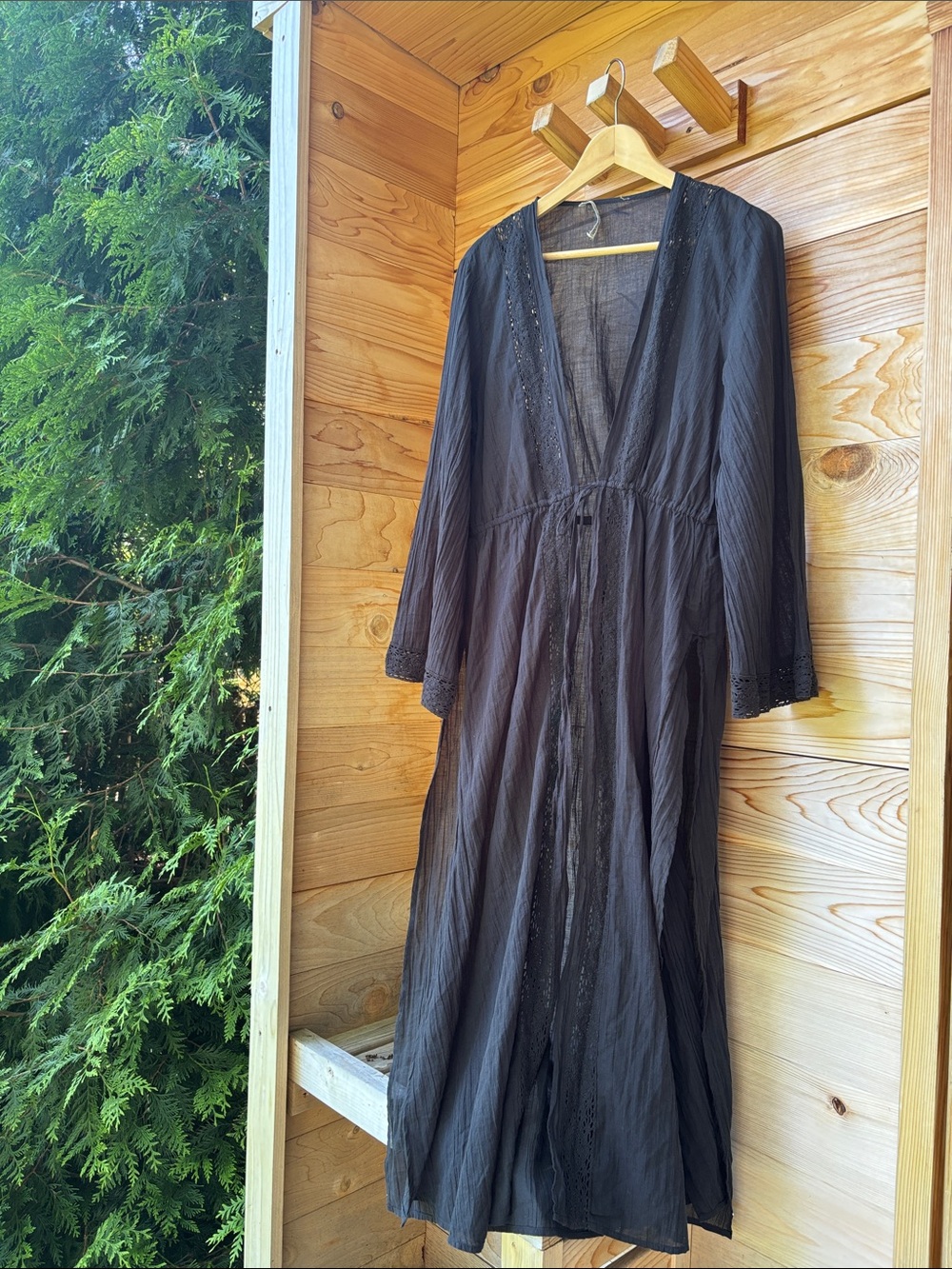 Abercrombie & Fitch Gauze Crochet Trim Kaftan Cover-Up S/M Black Boho Beach